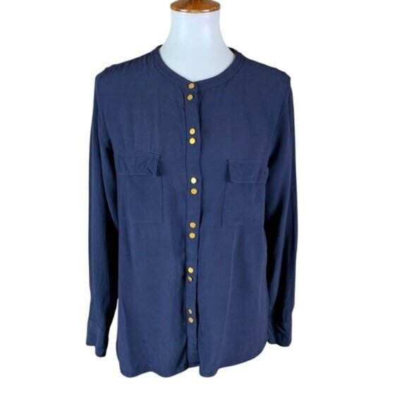 Boden Navy Blue Gold Button Utility Blouse Long Sleeve Casual Workwear US 12 - Picture 1 of 5
